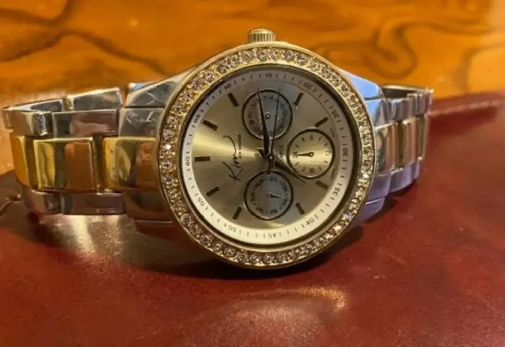 Women's Two Tone Kim Rogers watch, Chrono Style with Crystal Accented Bezel